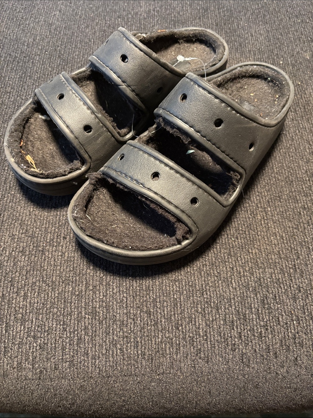 CROCS Kids Black Fuzzy Slide Sandals